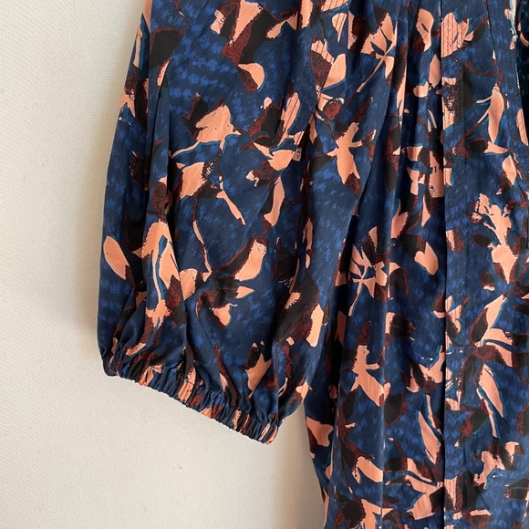 ULLA JOHNSON Size 2 Loli Pleated Printed Cotton Short Sleeve Blouse in Mirage - Picture 3 of 7